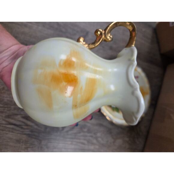 Vintage Enesco Japan Miniature Pitcher With Under Plate Painted Rose Gold Trim - Picture 5 of 10